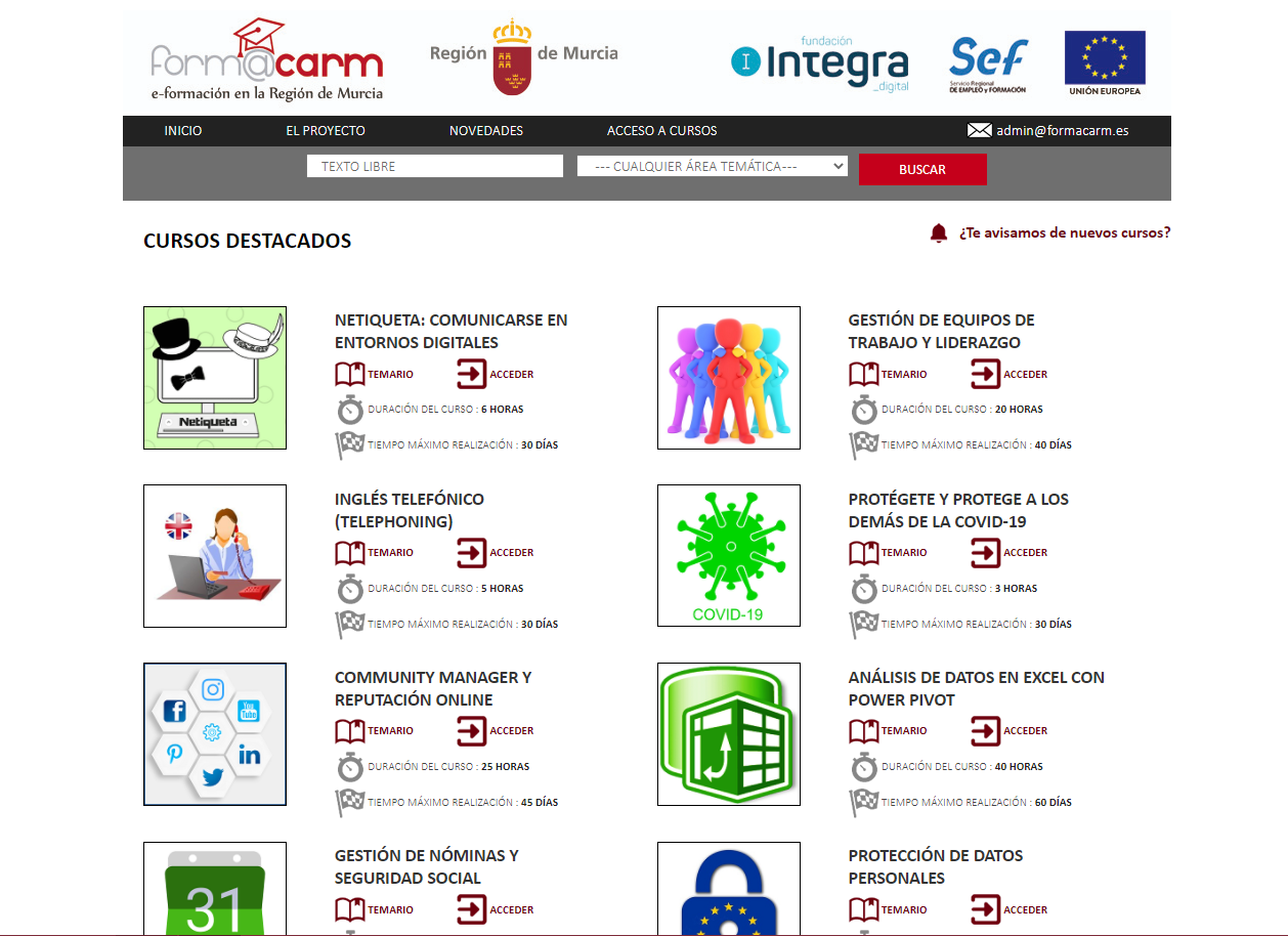 Cursos de capacitación digital de la Región de Murcia